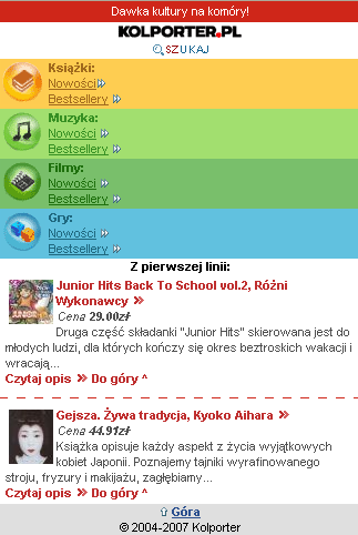 WdroŜenie Rysunek 3 - Projekt graficzny strony głównej Mobilna wersja serwisu Kolporter.
