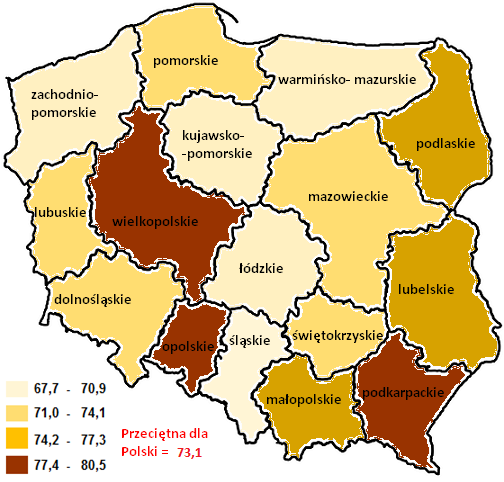 Potencjał dla budownictwa na wynajem Regionalny przekrój zasobów mieszkaniowych Udział mieszkań własnościowych w zasobach mieszkaniowych w 213 r.