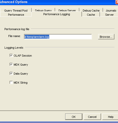 Str. 3 Wreszcie wybieramy zakładkę Performance Logging. W polu Performance log file wpisujemy nazwę pliku, który ma zawierać wygenerowane informacje.