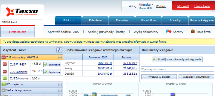 Krok 3. Sprawdź podatki i ZUS oraz korzystaj z powiadomieo e-mail/sms Biuro rachunkowe cyklicznie wylicza wartośd podatków i ZUS do zapłaty oraz wprowadza je do Platformy Taxxo.