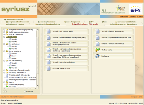 4. IFA - Indywidualne Formy Aktywności 4.1 Dodano menu do obsługi bonów.