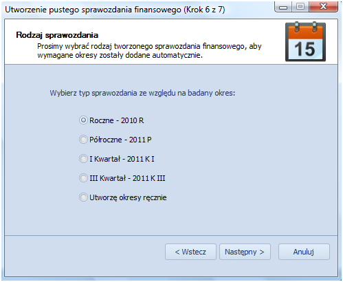 Rysunek 23. Formularz danych podstawowych. Program umożliwia tworzenie sprawozdao finansowych dla różnych okresów, tj. sprawozdao rocznych, półrocznych, kwartalnych, miesięcznych.