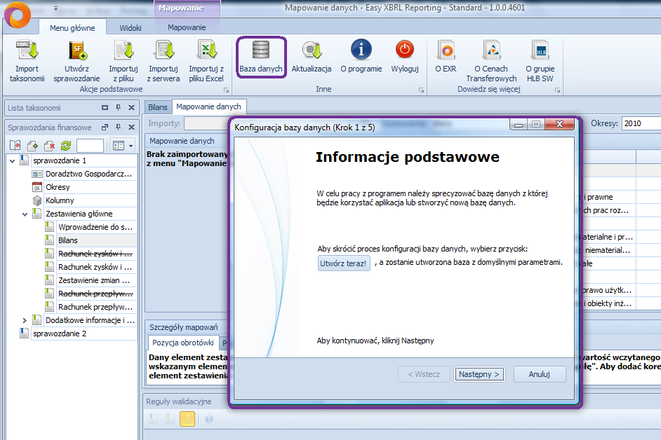 Szczegóły dotyczące opcji instalacji Microsoft SQL Server opisane zostały w Załączniku 1, dostępne również na stronie www.exrpoland.pl.