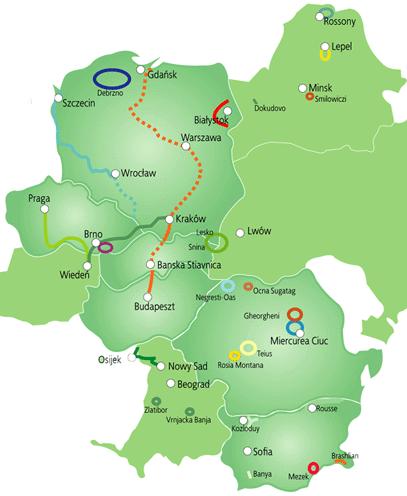 Hucie Kraków-Morawy-Wiedeń Greenways (Polska, Republika Czeska, Austria) oraz Brno- Wiedeń Greenway Zielony Rower - Greenway Karpaty Wschodnie (Polska, Słowacja, Ukraina) Szlak Odry (Polska) Greenway