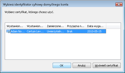 5. Otwórz okno wyboru certyfikatu podpisującego naciskając Wybierz. 6.