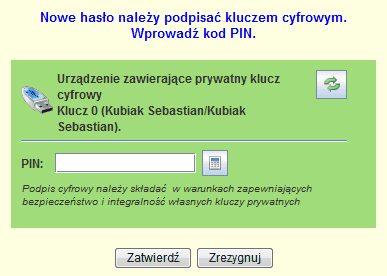 Do formularza należy wpisać kod PIN odczytany z karty rejestracji otrzymanej z banku.