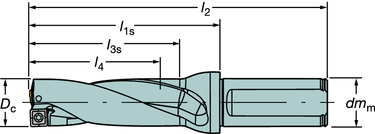 CoroDrill 880 5 x Dc Średnice wierteł 0.500-1.687 cala Chwyt cylindryczny CoroDrill 880 WIRCNI ze ścięciem zgodnym z ISO 9766 D c 0.500-0.531 κ r 79 D c 0.562-1.