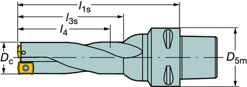 WIRCNI CoroDrill 881 CoroDrill 881 4 x Dc Średnice wierteł 14.00-23.50 mm (0.562-0.937 cala) Coromant Capto l1s = długość programowa Tolerancja otworu, mm -0.1 mm +0.4 mm (-0.004 cala +0.