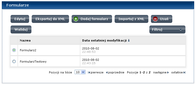 Rysunek 12 Okno szczegółów aplikacji importuj formularz Krok 2. Po naciśnięciu przycisku Import z XML system wyświetla okno umoŝliwiające wskazanie lokalizacji pliku.