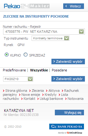 Predefiniowane, Wszystkie, Posiadane wybierając jedną z tych opcji moŝna zawęzić listę instrumentów finansowych wyświetlanych w polu Wybierz papier, Predefiniowane to lista do 20 instrumentów