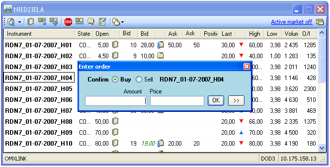 Ekran rynku składanie zleceń Trzy sposoby na złożenie zlecenia - Podwójne kliknięcie myszką na nazwie instrumentu - Kliknięcie prawym klawiszem