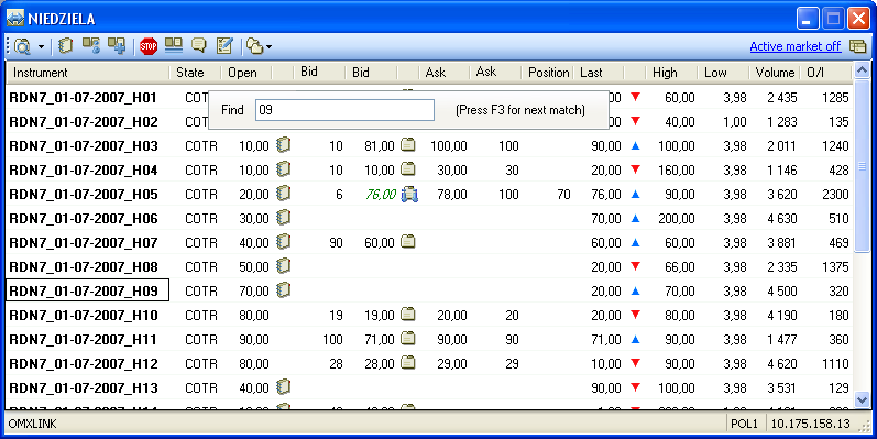Ekran rynku szukanie instrumentu Aby znaleźć instrument: - Zaznacz kolumnę zawierającą