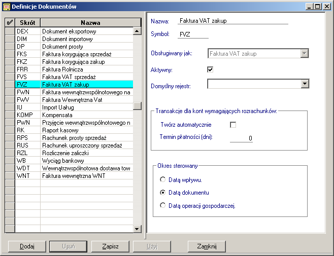 SYMFONIA Finanse i Księgowość Forte Strona 8 z 8 Okres sprawozdawczy dla FVZ dostosowanie do indywidualnych potrzeb Dla dokumentów obsługiwanych jak: - Faktura VAT zakup, - Rachunek uproszczony