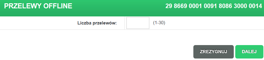 5.2. Nowe przelewy offline (dla użytkowników bez stałego połączenia z Internetem) Zdefiniowanie przelewów w trybie offline może być istotne dla użytkowników, którzy nie mają stałego połączenia z