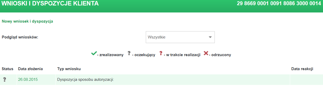 12.4. Lista wniosków Wszystkie wnioski, jakie zostały wysłane do banku można przeglądać wraz z ich statusem realizacji.