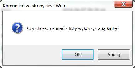 15.2.4. Usunięcie karty Dla kart o statusie zablokowana dostępny jest w kolumnie Akcja przycisk usuń.