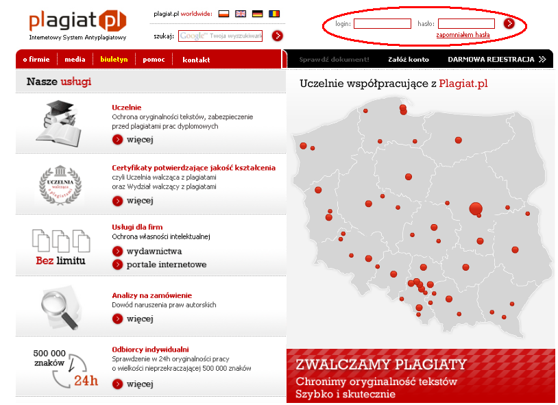 Strona 3 I. Aby sprawdzić dokument w systemie Antyściąga.pl, należy: 1. Zalogować się do systemu antyplagiato