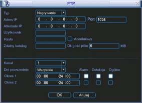 OBSŁUGA REJESTRATORA W interfejsie sieciowym można ustawić informacje o serwerze FTP.