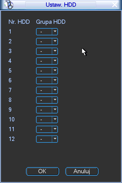 Rys. 3-23a. Menu ustawień Grup HDD 3.5.2 Usterki Po kliknięciu ikony USTERKI, otwiera się okno dialogowe pokazane na rysunku 3-24.