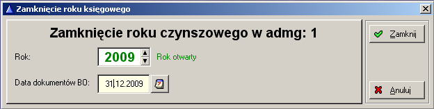 10.5.8 Operacje roczne Przegląd lat obrotowych Okno to zawiera zestawienie istniejących w systemie lat obrotowych oraz ich stan w poszczególnych modułach. Otwarcie roku Rysunek 107.