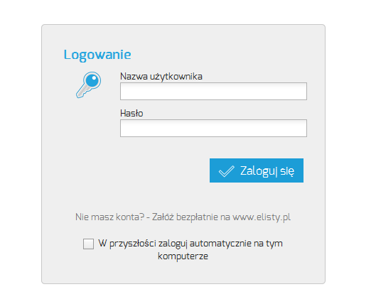 KROK 3 - URUCHOMIENIE APLIKACJI Po uruchomieniu aplikacji elisty.pl pojawi się okno Logowanie. Wpisz swój login (adres e-mail, podany w procesie rejestracji) oraz hasło do Twojego konta.