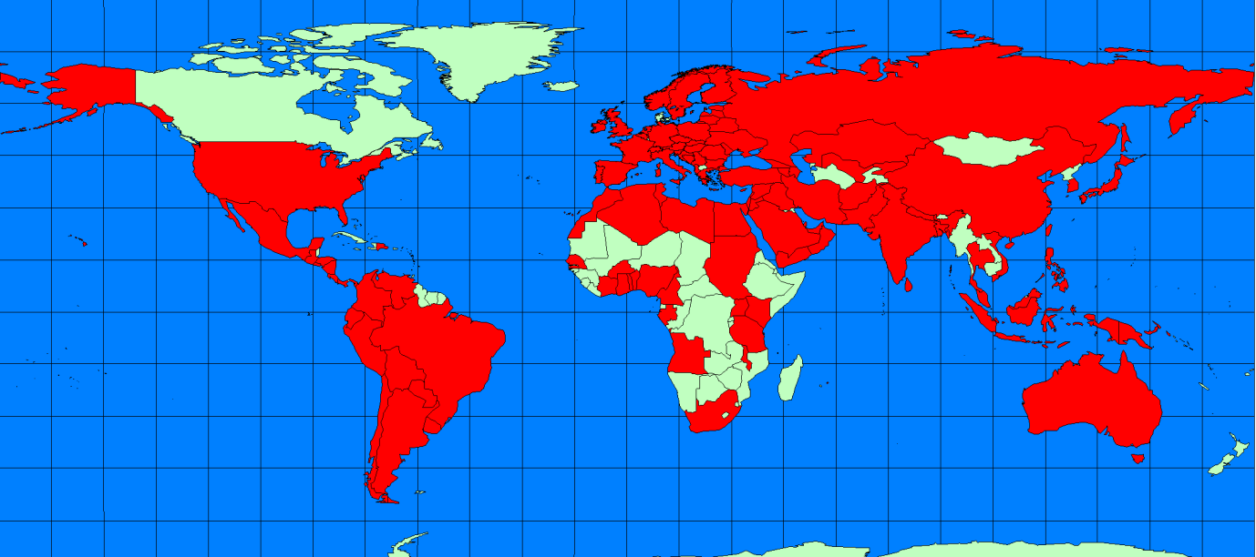 Poniżej zamieszczona została mapka z geograficznymi rynkami sprzedaży Grupy PZ Cormay na czerwono zaznaczony został zasięg terytorialny sprzedaży Grupy.