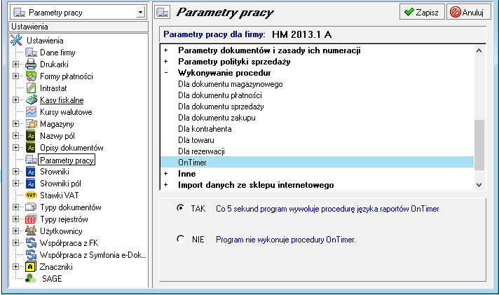 Włączenie wykonywania procedur Na tym etapie uruchomienia należy włączyć wykonywanie procedur w programie Sage.