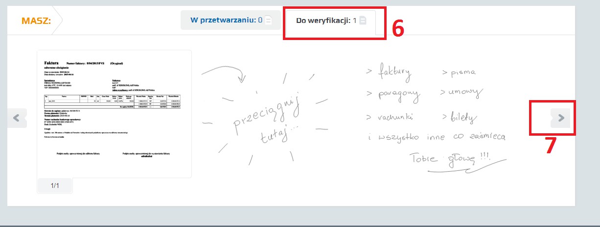 6) W zakładce ogólnej Przegląd, przechodzimy w zakładkę Do weryfikacji 7) Klikamy strzałkę w prawo aby przejść do weryfikacji