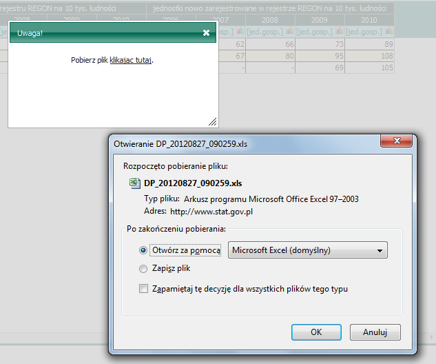 Przygotowane zestawienia użytkownicy BDL mogą eksportować do plików EXCEL.