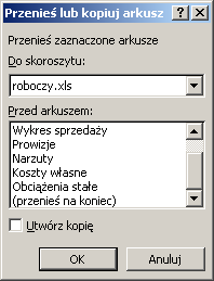 4.2.1.4 Kopiowanie lub przenoszenie arkusza w obrębie jednego skoroszytu i pomiędzy otwartymi skoroszytami. Zaznacz zakładkę arkusza, który chcesz przenieść bądź skopiować.