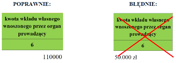 5. kwota otrzymanego dofinansowania należy wpisać kwotę otrzymanego dofinansowania na realizację danego placu zabaw; proszę wpisywać wyłącznie cyfry bez żadnych dopisków. 6.