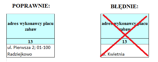 10. REGON projektanta placu zabaw należy wpisywać wyłącznie dane liczbowe 11. koszt projektu placu zabaw należy wpisać kwotę brutto projektu; proszę wpisywać cyfry bez żadnych dopisków. 12.