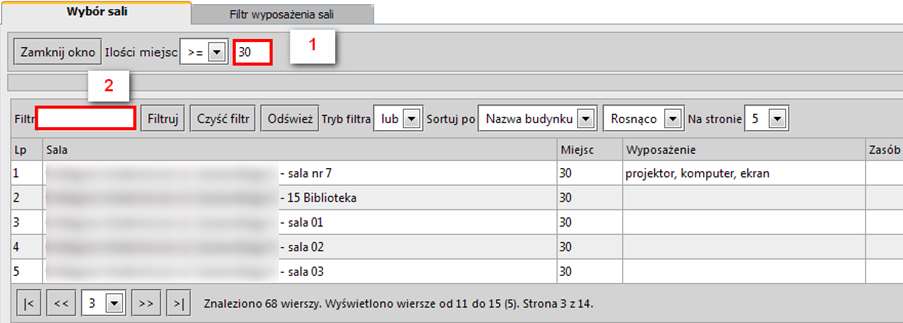 Na zakładce Harmonogram wtedy dotyczą tylko jednego elementu harmonogramu - np. tylko 1 zajęć podczas zjazdu. Ad. 1. Na zakładce Zajęcia na pojedynczym Przydziale mamy możliwość przypisania sali.