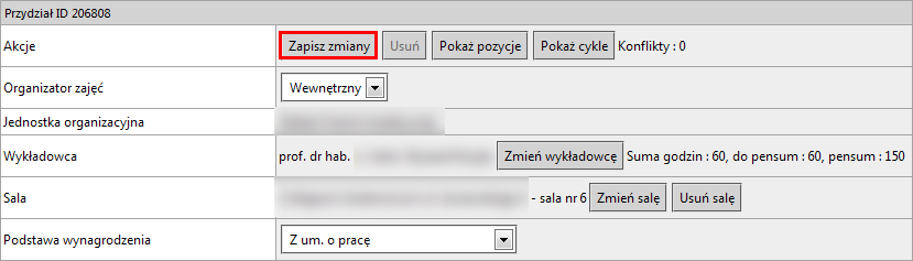 Możemy też wyszukać salę posiadającą określone wyposażenie. W tym celu znajdując się na bieżącym formularzu przechodzimy na zakładkę Filtr wyposażenia sali.