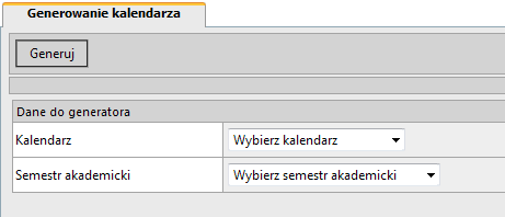 9.5.2 Generowanie Generowanie kalendarza dydaktycznego odbywa się na semestr akademicki. Wygenerowany kalendarz zawiera daty z zakresu całego semestru.
