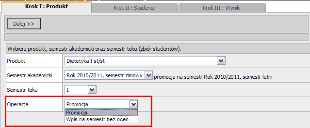 15 Wynik wykonania wpisu na kolejny semestr. - Wpis na semestr bez ocen- dodaje jedynie wpis na kolejny semestr w toku studiów. Nie jest sprawdzana możliwość zaliczenia bieżącego semestru.