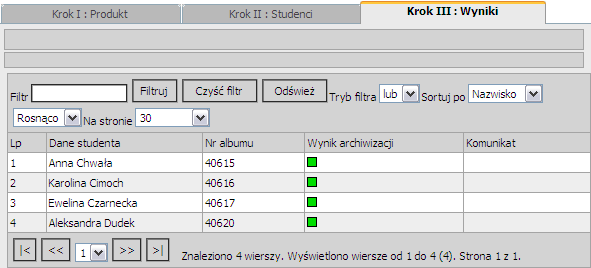 12.2 Archiwizacja studentów Akcja ta służy do grupowego nadania statusu absolwent osobom, które mają zaliczony ostatni semestr toku studiów.