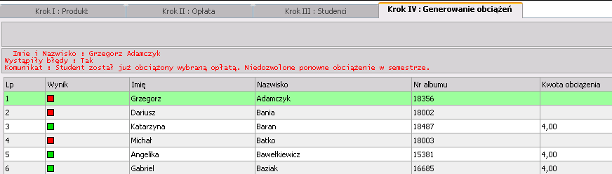 18 Dziekanat ->Akcje-> Generowanie obciążeń: Krok III : Studenci 12.3.