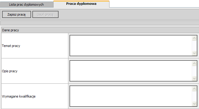 1 Rejestracja tematów prac dyplomowych Aby dodać nową pracę naciskamy przycisk [Nowa praca dyplomowa].