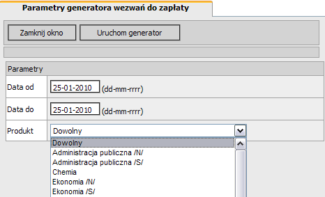 W przypadku generatora z parametrami wciskamy przycisk [Ustal parametry generatora].