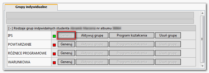 Ikonka [Grupy] Kliknięcie w tę ikonkę otworzy okno z listą grup dla danego semestru do których jest przypisany student. Screen.
