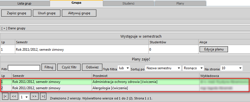 Screen. 91 Zapisana grupa - przed aktywacją 3. Kolejnym etapem jest aktywacja grupy. Uwaga!