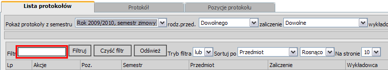 W celu zlikwidowania filtra naciskamy przycisk [C] Czyść.. 5.