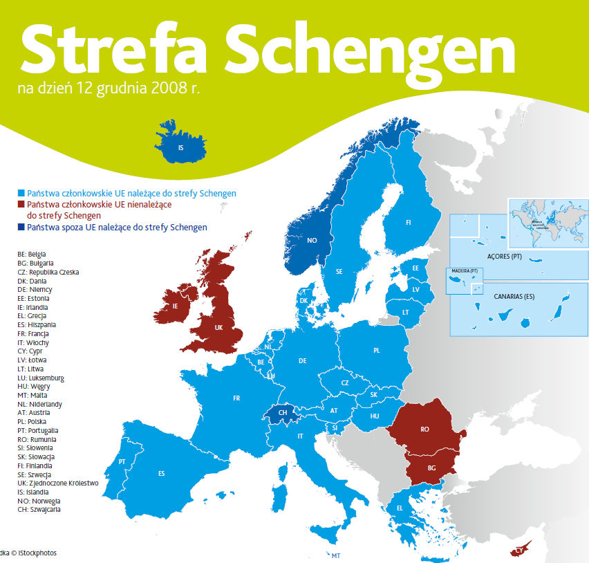 Obszar bez granic wewnętrznych czyli strefa Schengen Źródło: Strefa Schengen, Komisja Europejska, 2010 Obszar bez granic wewnętrznych strefa Schengen został stworzony w ramach współpracy