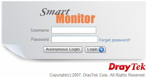 32. Jeżeli serwer Smart Monitor odnajdzie router Vigor współpracujący ze Smart Monitor pojawi się następujące okno logowania.