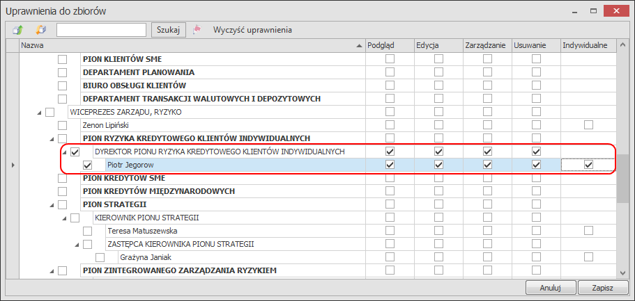 Ustawienia Uprawnienia dla zbiorów aktów Zmiany uprawnień dokonujemy podczas edycji zbioru z poziomu aplikacji.