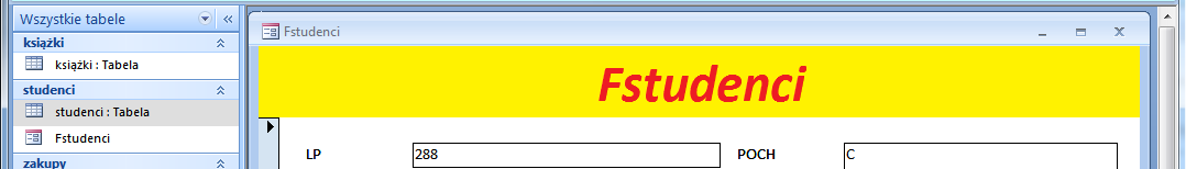 1.3. Tworzenie formularza za pomocą kreatora formularzy zakładka Tworzenie, przycisk Więcej formularzy wybierz opcję Kreator formularzy W kolejnych oknach wybieramy tabelę lub kwerendę, na podstawie