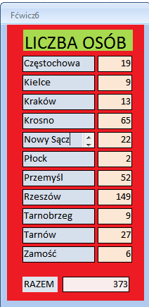 4. Tworzenie i modyfikowanie formularza na podstawie kwerendy Przygotuj formularz tabelaryczny na podstawie kwerendy grupującej (liczba studentów każdym mieście), który będzie wyglądał w identyczny