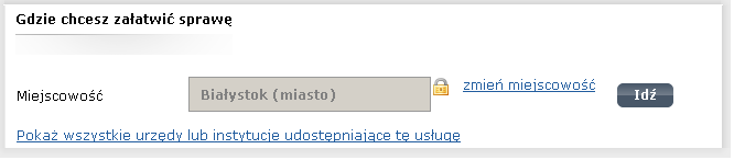 Krok 7. W przypadku, gdy pole Miejscowość uzupełniane jest ręcznie, po wpisaniu w polu nazwy miejscowości, system wyświetli listę miejscowości/gmin/delegatur pasujących do wpisanej nazwy (Rysunek 22).