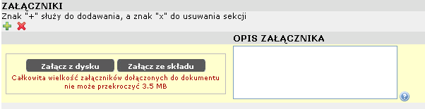 Krok 2 Jeśli na formularzu znajduje się przycisk Dodania sekcji załącznika (Rysunek 84) to jest możliwość dodania do niego załączników.